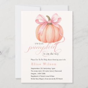 Sweet Little pumpkin pink bow is on the way  Invitation