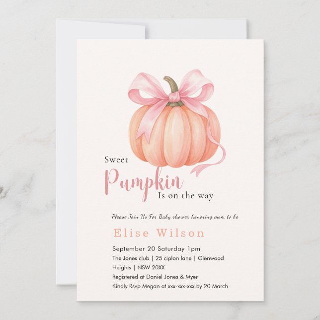 Sweet Little pumpkin pink bow is on the way  Invitation (Front)