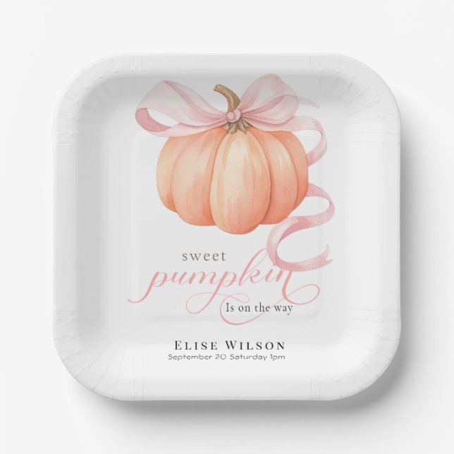 Sweet Little pumpkin pink bow is on the way Paper Plate (Front)