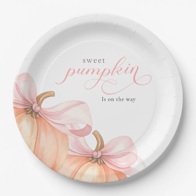 Sweet Little pumpkin pink bow is on the way Paper Plate (Front)