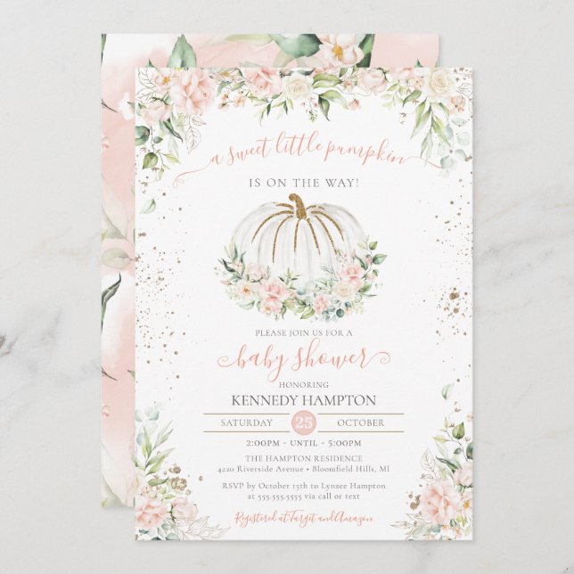 Sweet Little Pumpkin, Pink Fall Autumn Baby Shower Invitation (Front/Back)