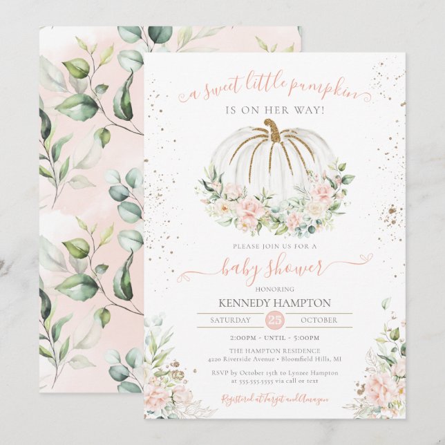 Sweet Little Pumpkin, Pink Fall Autumn Baby Shower Invitation (Front/Back)