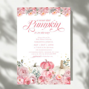 Sweet Little Pumpkin Pink Floral Fall Baby Shower Invitation