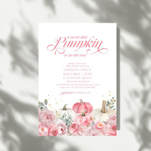 Sweet Little Pumpkin Pink Floral Fall Baby Shower Invitation