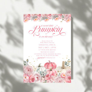 Sweet Little Pumpkin Pink Floral Fall Baby Shower Invitation