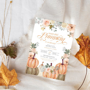Sweet Little Pumpkin Pink Floral Fall Baby Shower Invitation