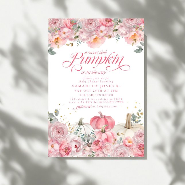 Sweet Little Pumpkin Pink Floral Fall Baby Shower Invitation (Creator Uploaded)