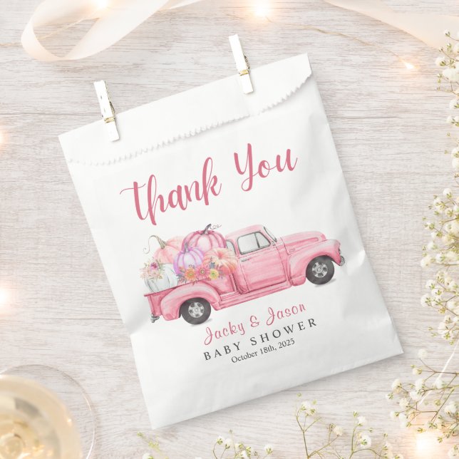 Sweet Little Pumpkin Pink Girl Baby Shower Favour Bag (Clipped)