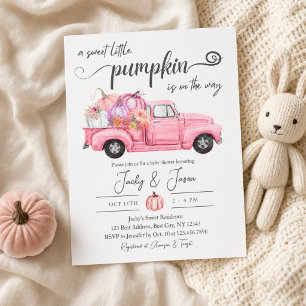 Sweet Little Pumpkin Pink Girl Baby Shower Invitation