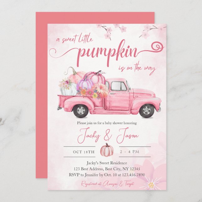 Sweet Little Pumpkin Pink Girl Baby Shower Invitation (Front/Back)