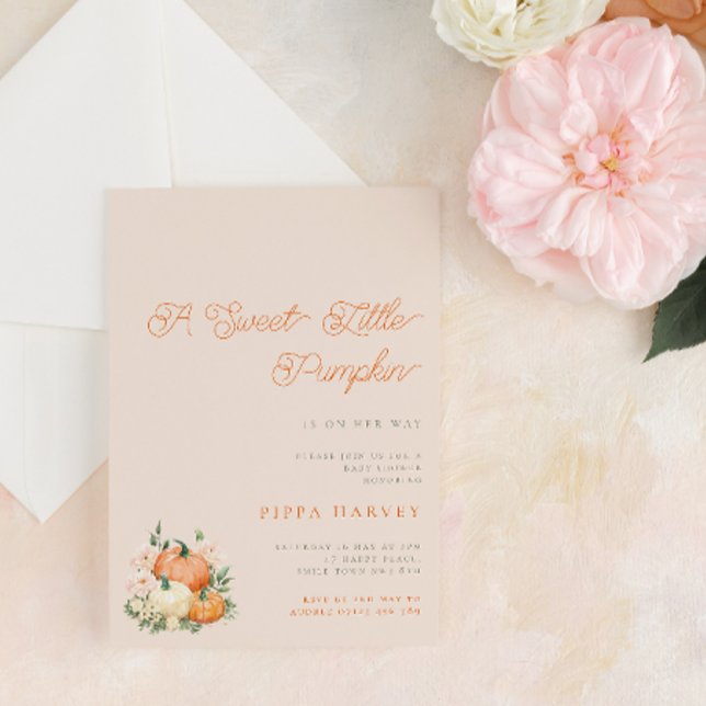 Sweet Little Pumpkin Pink & Orange Baby Shower Invitation (Creator Uploaded)