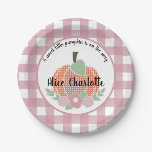 Sweet Little Pumpkin Pink Plaid Baby Shower Girl Paper Plate