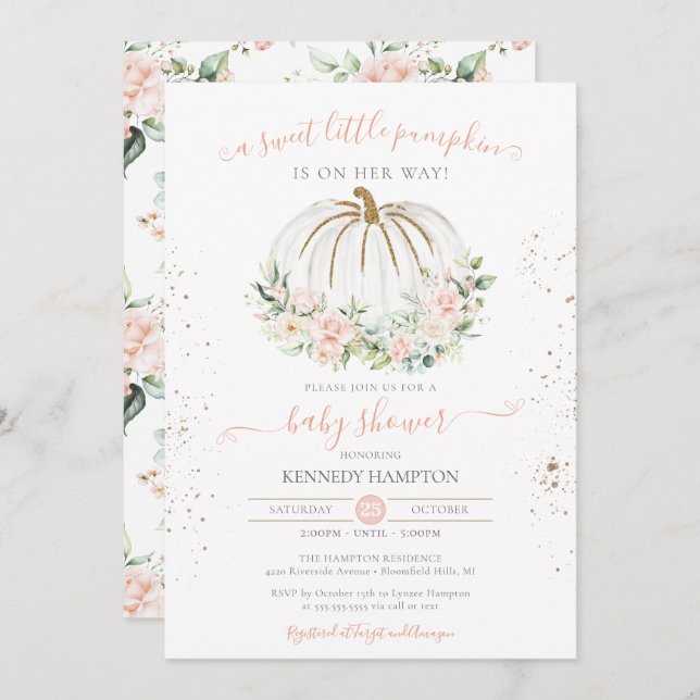 Sweet Little Pumpkin Soft Pink Autumn Baby Shower Invitation (Front/Back)