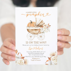 Sweet Little Pumpkin Stroller Floral Baby Shower Invitation