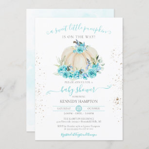 Sweet Little Pumpkin Turquoise Blue Baby Shower Invitation