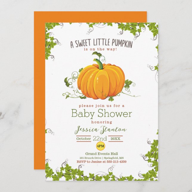 Sweet little pumpkin vine Baby Shower Invitation (Front/Back)