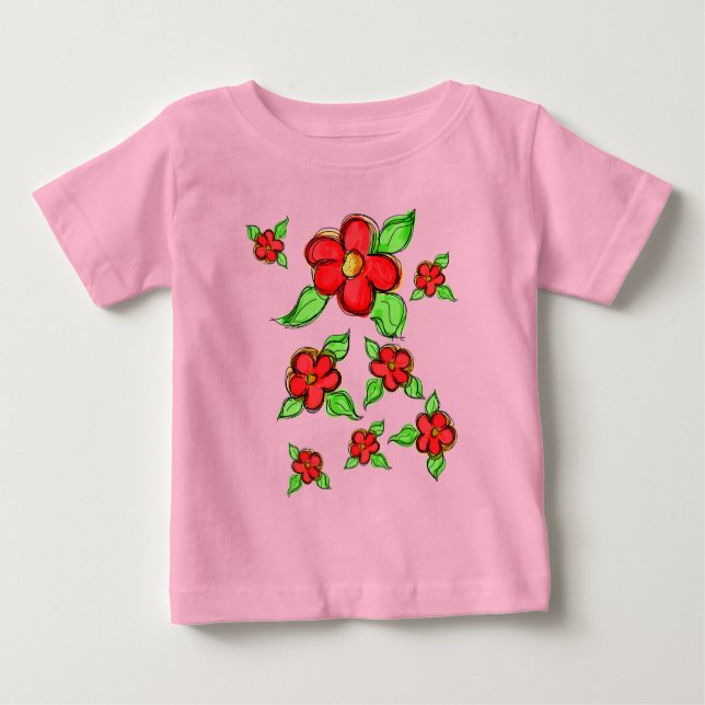 Sweet Little Red Summer Floral Baby T-Shirt (Front)