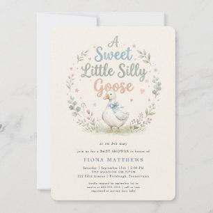 Sweet Little Silly Goose Blue Gingham Baby Shower Invitation