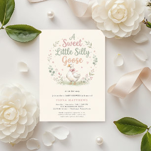 Sweet Little Silly Goose Blue Gingham Baby Shower Invitation