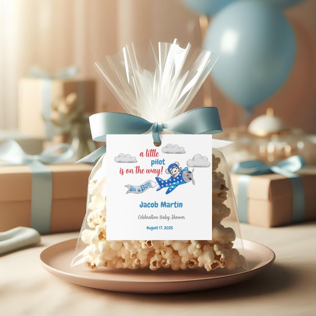 Sweet Little Teddy Bear in the Sky Baby Shower Square Sticker (Creator Uploaded)