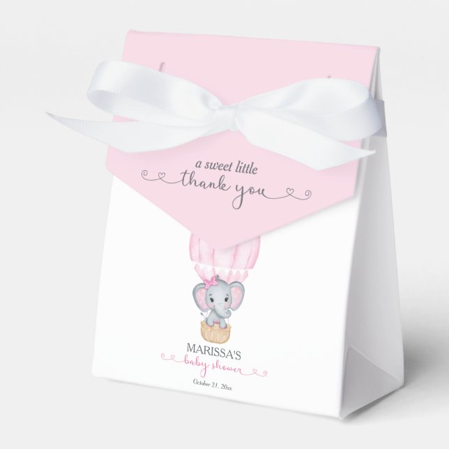 Sweet Little Thank You Pink Elephant Baby Shower Favour Box (Front Side)