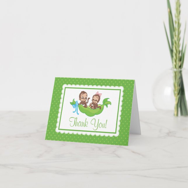 Sweet Little Twins Monkey Pea Pod Thank You Card (Front)