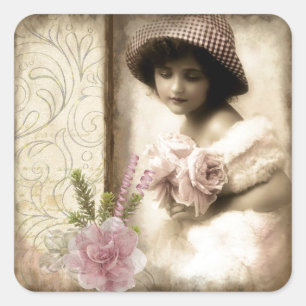 Sweet Little Vintage Girl Square Sticker