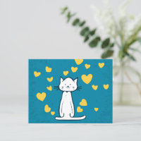 sweet little white cat with lots of hearts