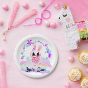 sweet little white rabbit paper plate