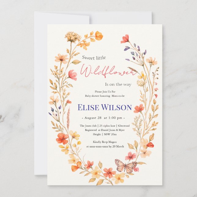 Sweet little wildflower is on the way  invitation (Front)