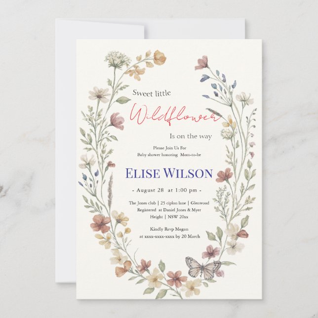 Sweet little wildflower is on the way  invitation (Front)