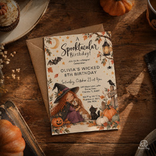 Sweet Little Witch Halloween Watercolor Birthday Invitation
