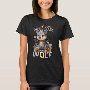 sweet little wolf with flowers cute wolves animal  T-Shirt