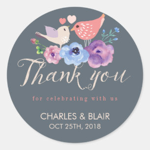 Sweet Love Bird Flower Thank You Wedding Sticker