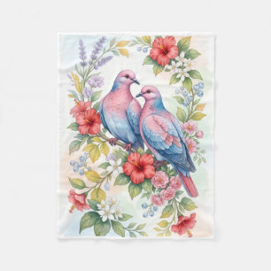 Sweet Love Birds Amidst Floral Garden Fleece Blank Blanket