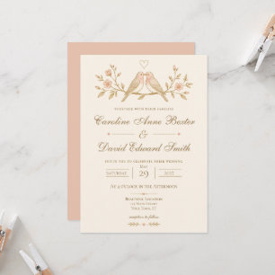 Sweet Love Birds Modern Minimalist Neutral Wedding Invitation