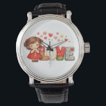Sweet "LOVE" Heart & Chibi Girl  Watch<br><div class="desc">Spread a little love with this heartwarming illustration! A cheerful little girl in a red ruffled dress stands beside oversized, decorative letters spelling out "LOVE." The soft watercolor textures and playful heart details make this a perfect choice for Valentine's Day gifts, anniversary cards, or nursery decor. A great way to...</div>