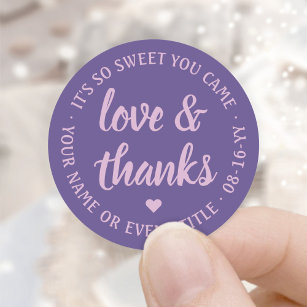 Sweet Love & Thanks Lavender Purple Simple Script Classic Round Sticker
