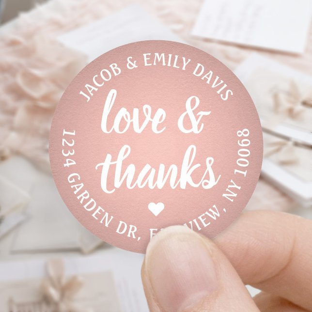 Sweet Love & Thanks Pink Rose Gold Faux Foil Classic Round Sticker (Creator Uploaded)