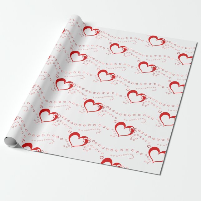 Sweet Lovely Romantic Red Hearts Wrapping Paper (Unrolled)