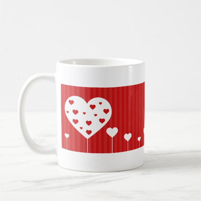 Sweet Lovely Romantic Red White Hearts Coffee Mug (Left)