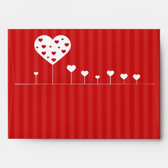 Sweet Lovely Romantic Red White Hearts Envelope (Back (Top Flap))