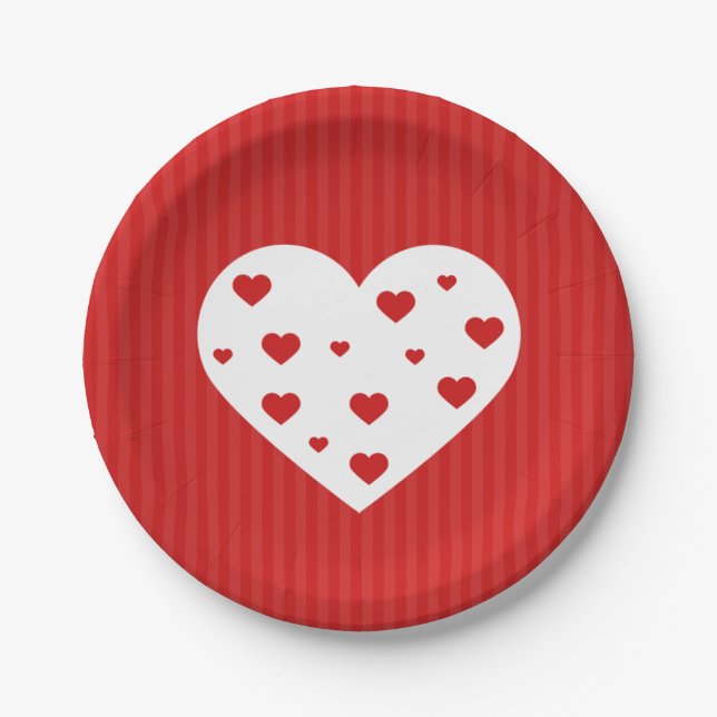 Sweet Lovely Romantic Red White Hearts Paper Plate (Front)