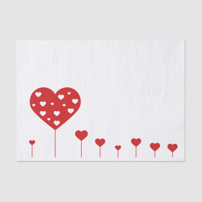 Sweet Lovely Romantic Red White Hearts Tissue Paper (Front)