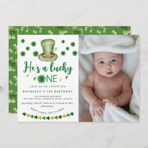 Sweet Lucky One Photo Birthday Party Invitation