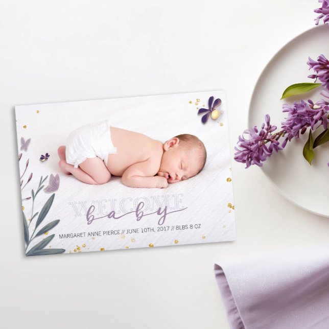 Sweet Lullaby Photo with Gold Sparkle Birth  Announcement (Creator Uploaded)