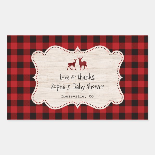 Sweet Lumberjack Little Hunter Baby Shower Rectangular Sticker (Front)