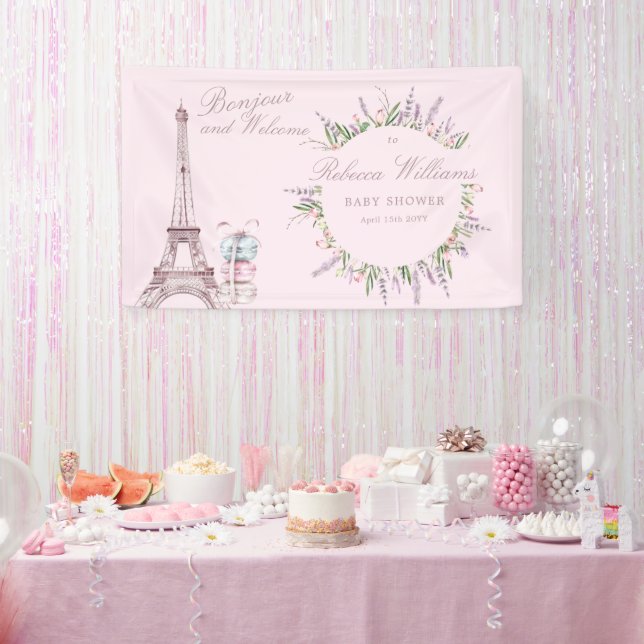 Sweet Macaron Bonjour Bebe Paris Baby shower Banner (Party)