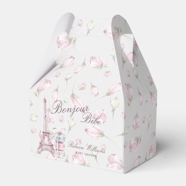 Sweet Macaron Bonjour Bebe Paris Baby shower Favour Box (Front Side)