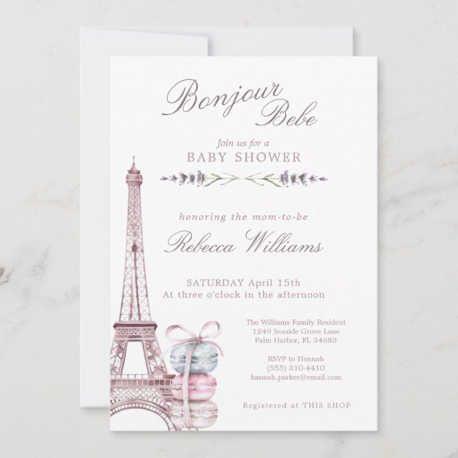 Sweet Macaron Bonjour Bebe Paris Baby shower Invitation (Front)